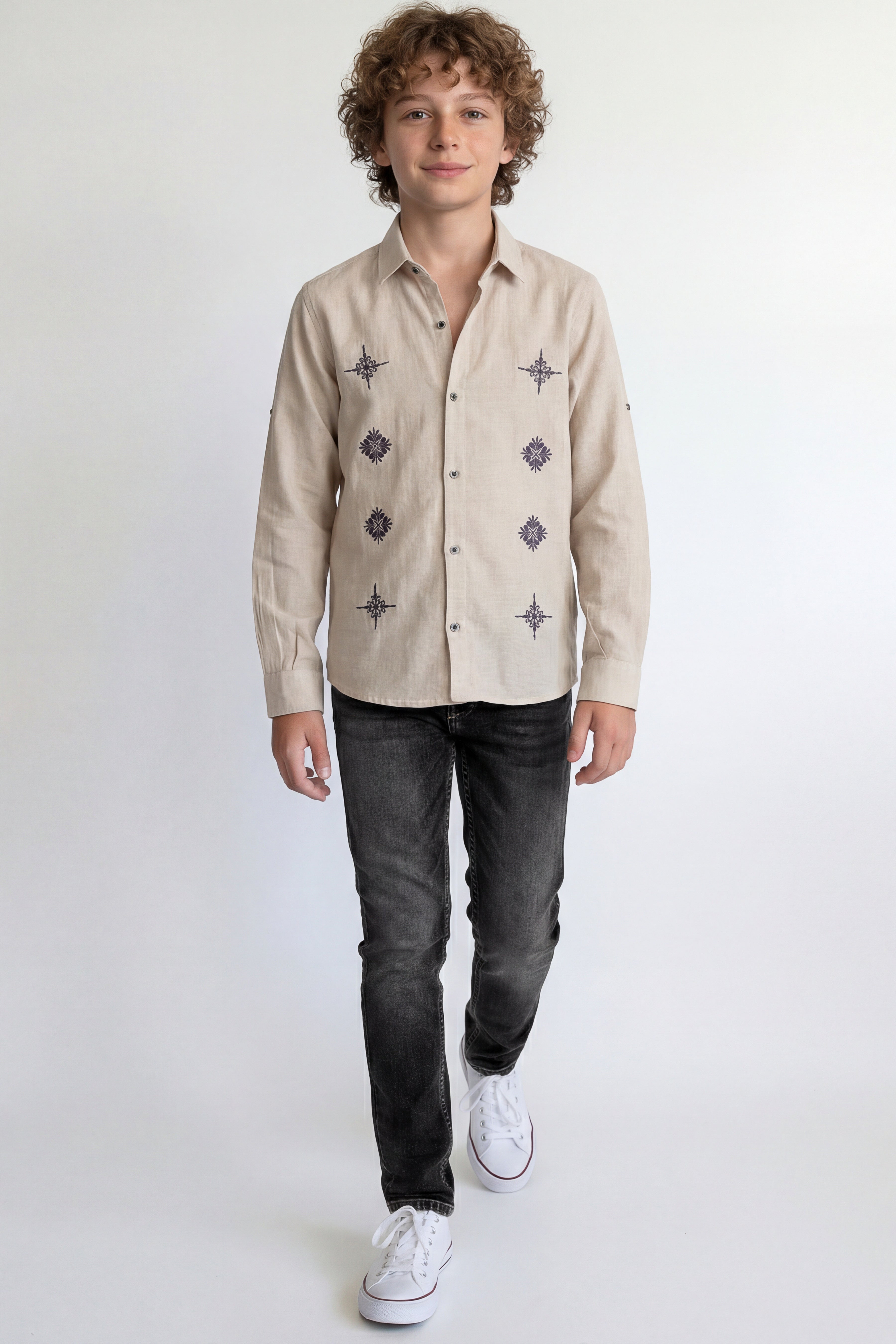Boys' long sleeve embroidered shirt