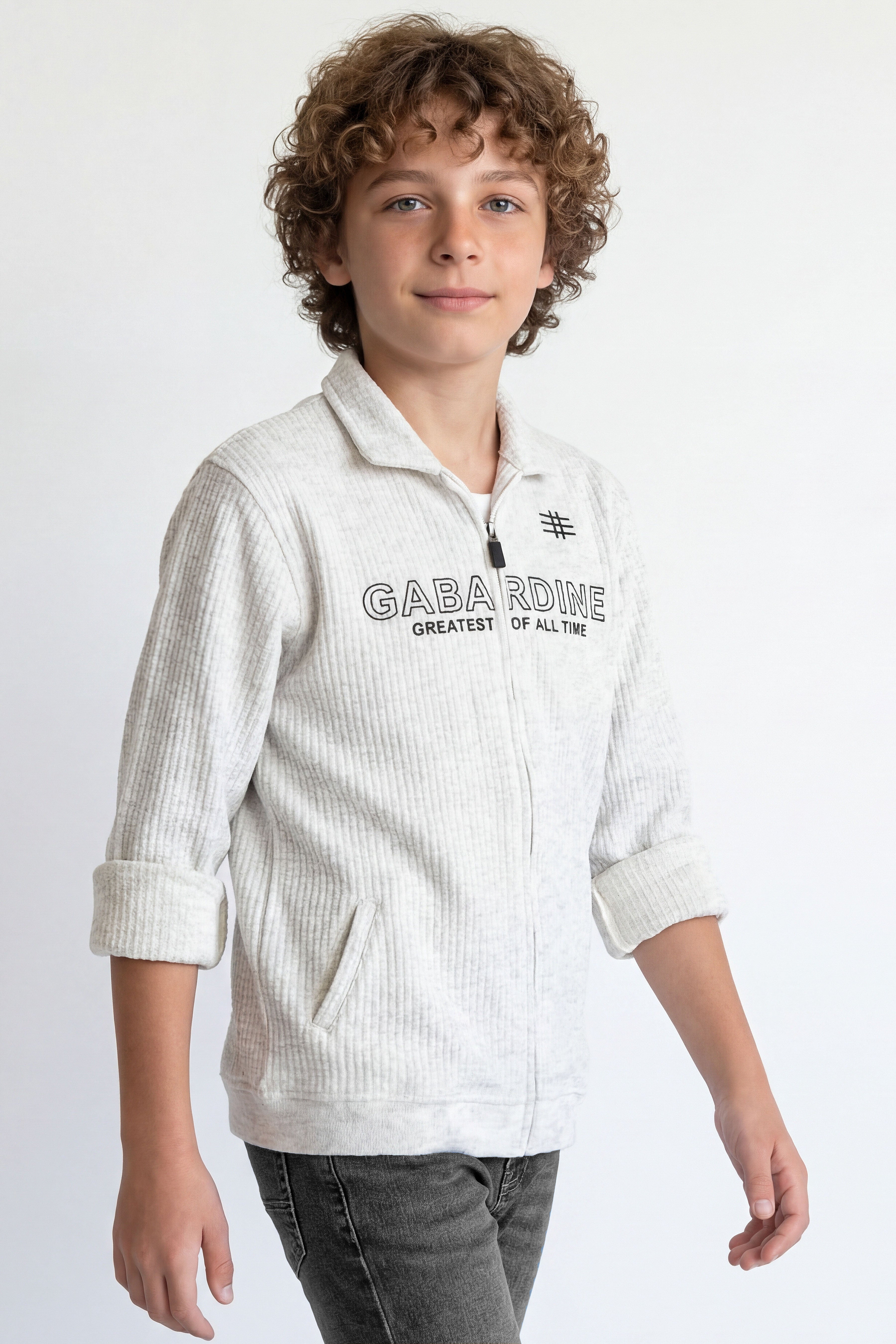 Casual zip-up sweatshirt.