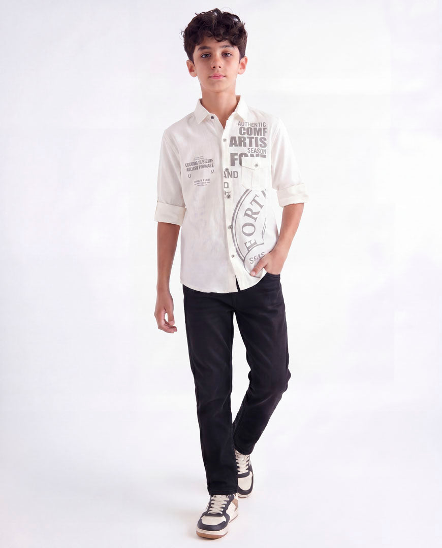 Boys Panelled Cotton Casual Shirt