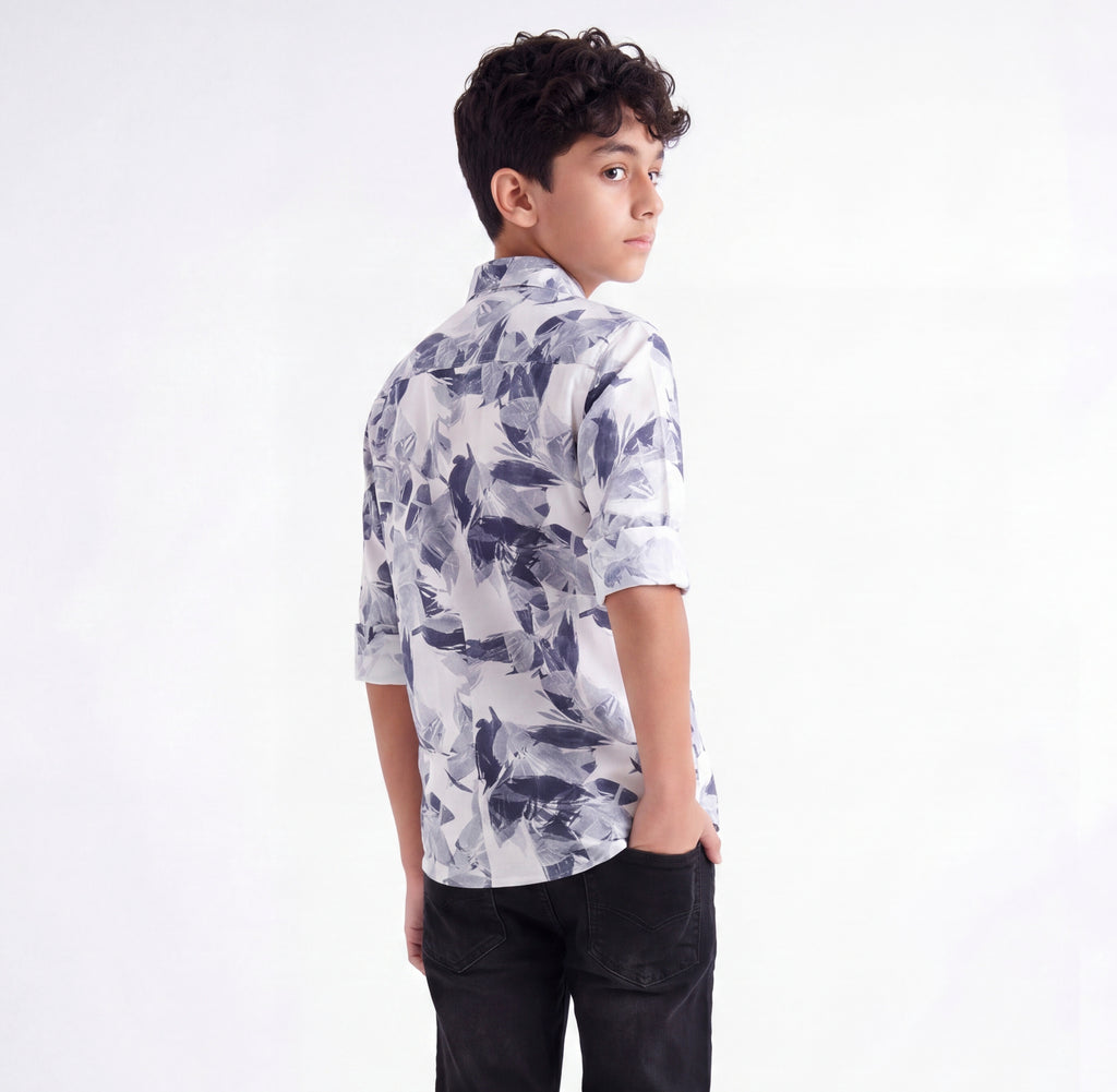 Monochrome Leaf Print Shirt