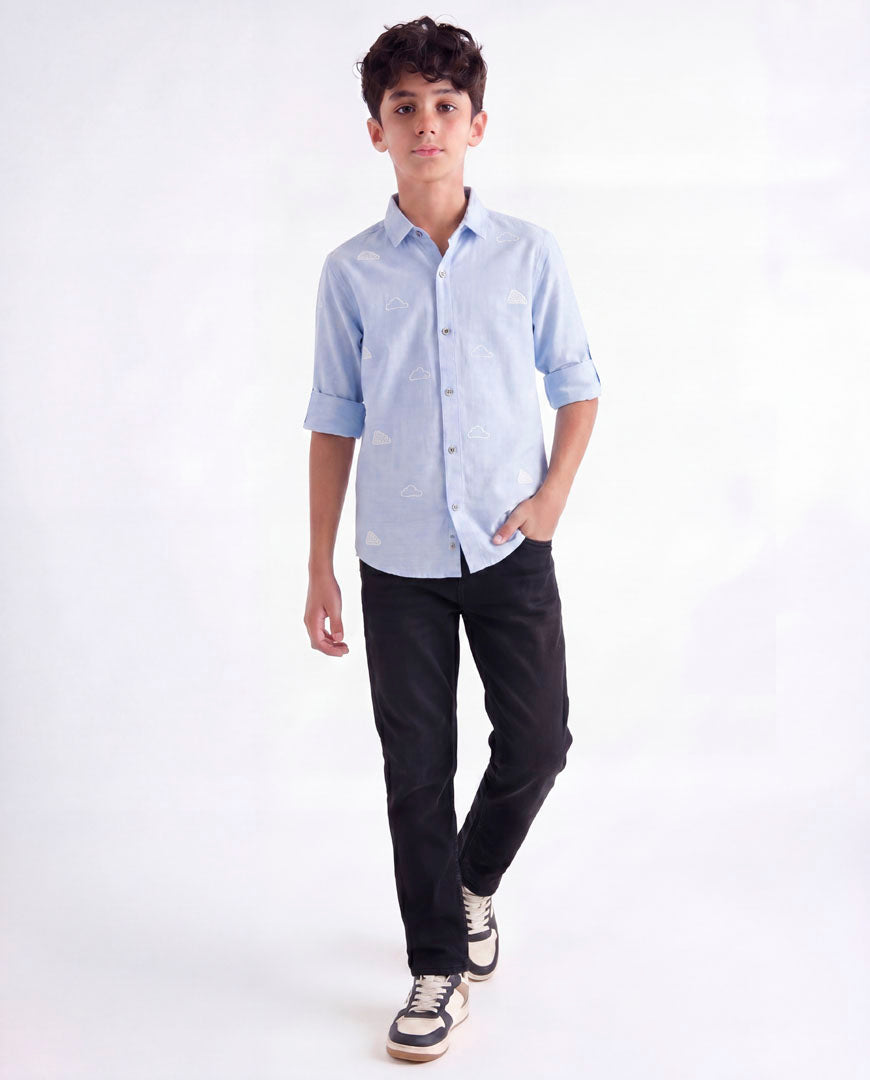 Cloud Embroidered Casual Shirt
