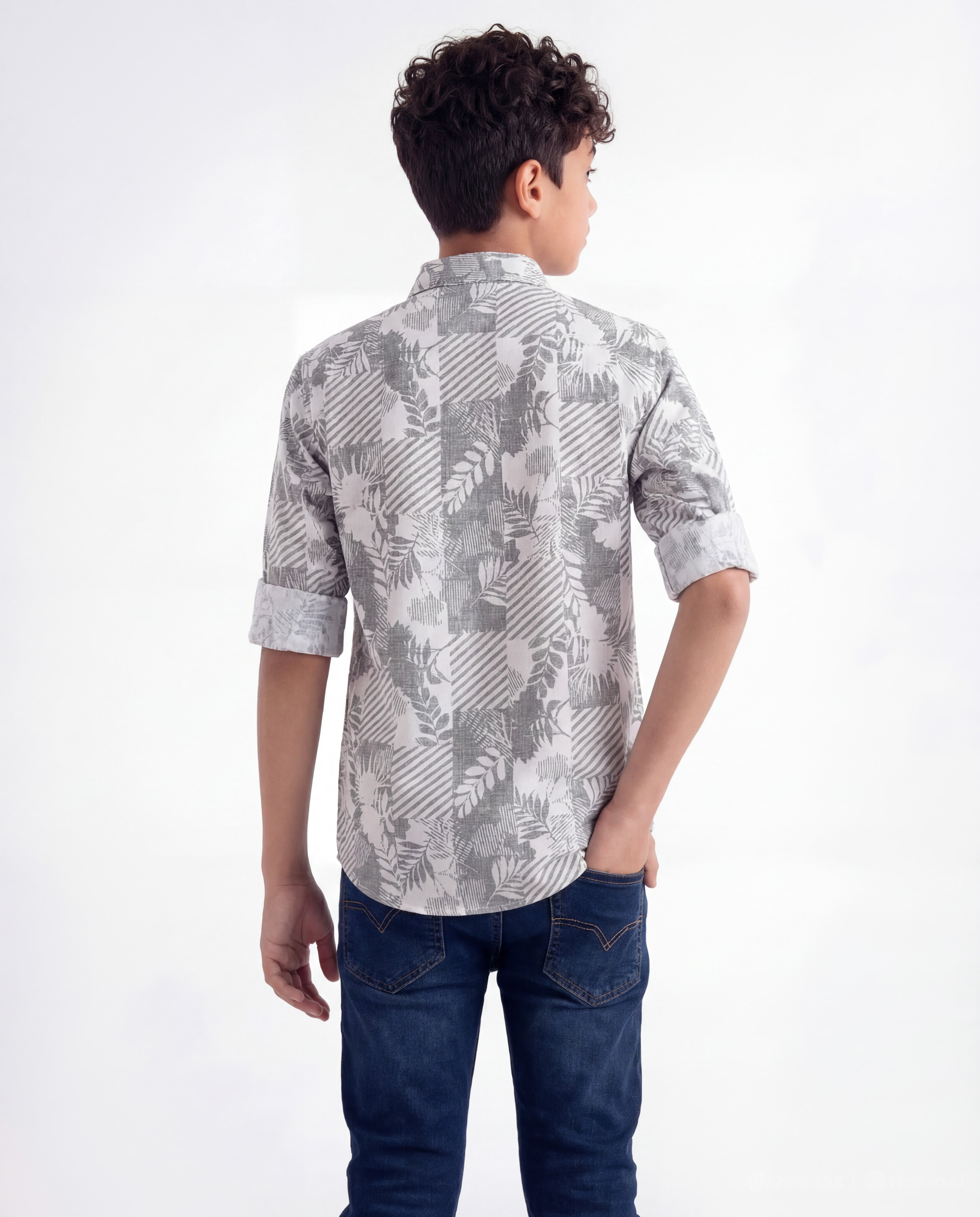 Grey Leaf Print Shirt