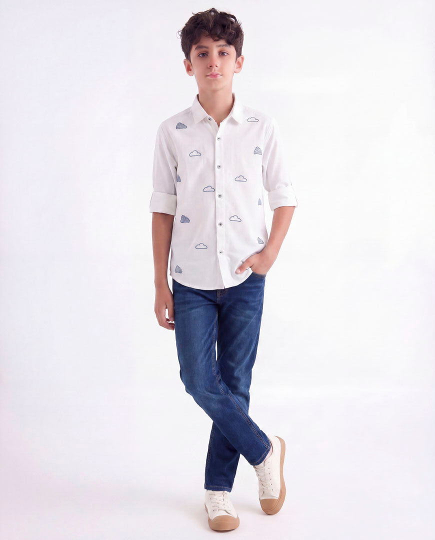 Cloud Embroidered Casual Shirt