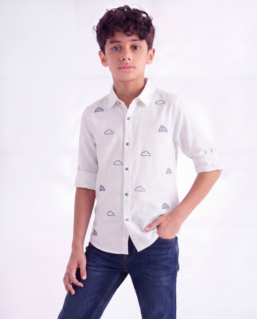 Cloud Embroidered Casual Shirt