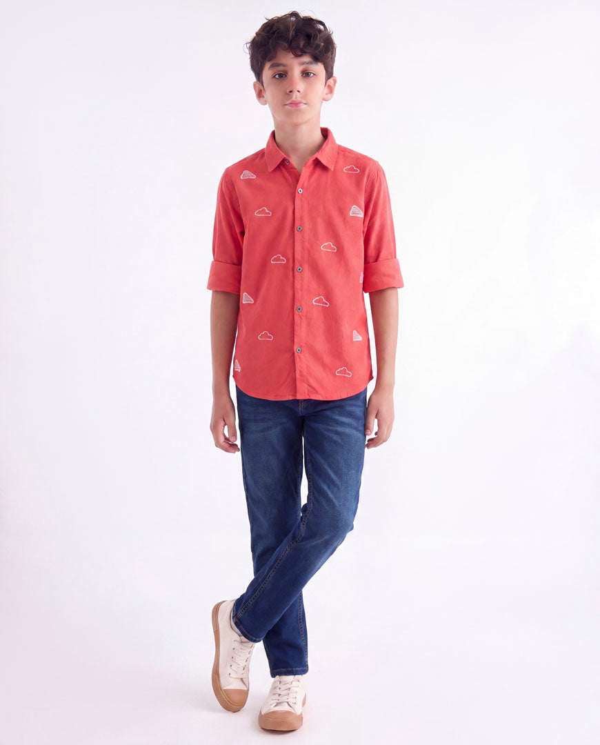 Cloud Embroidered Casual Shirt