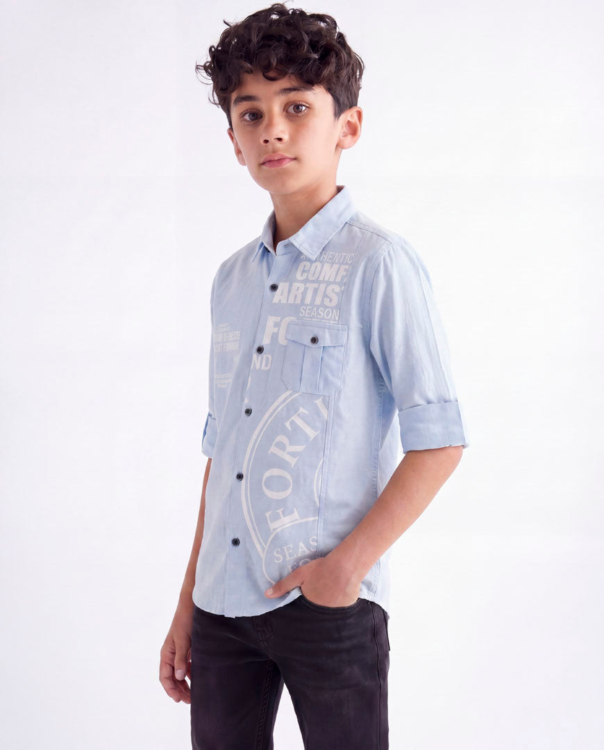 Boys Panelled Cotton Casual Shirt