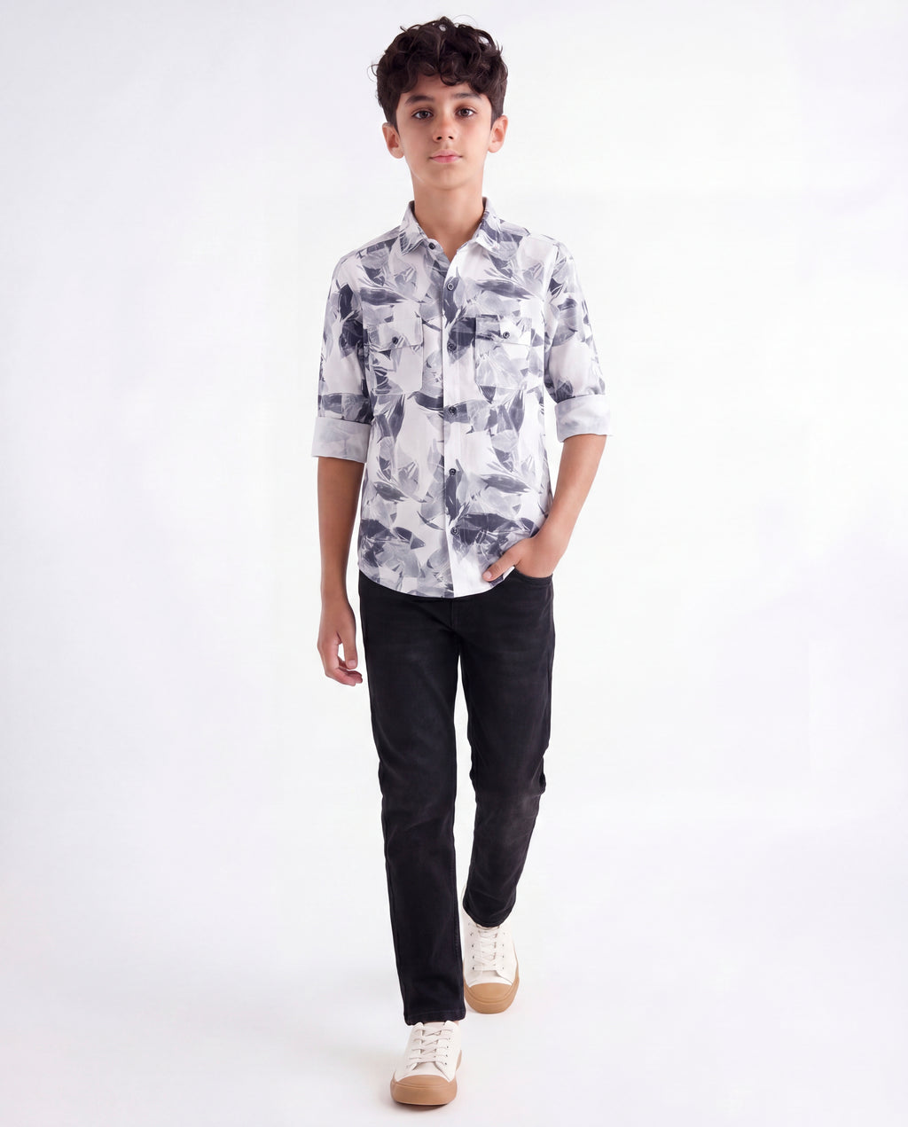 Monochrome Leaf Print Shirt