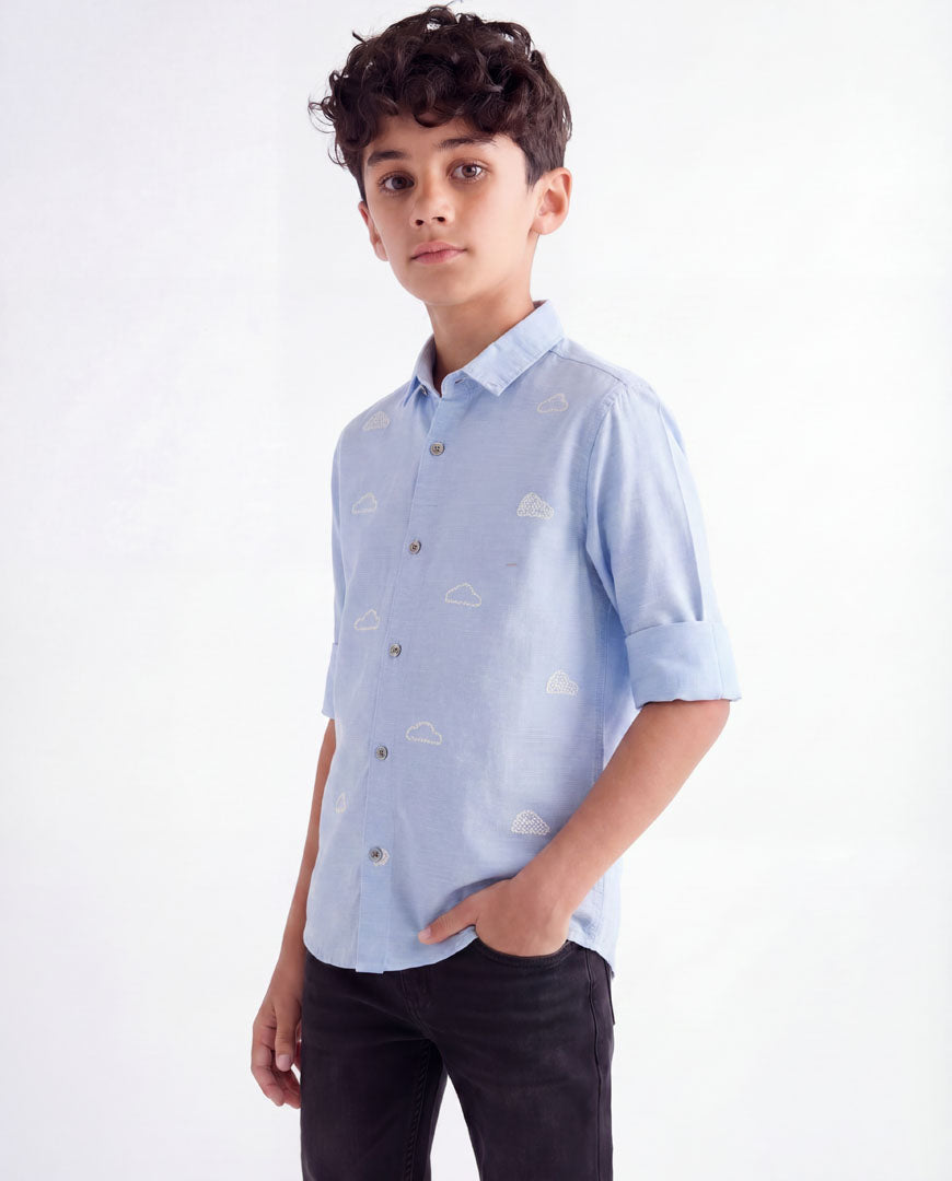 Cloud Embroidered Casual Shirt