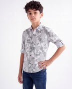 Grey Leaf Print Shirt