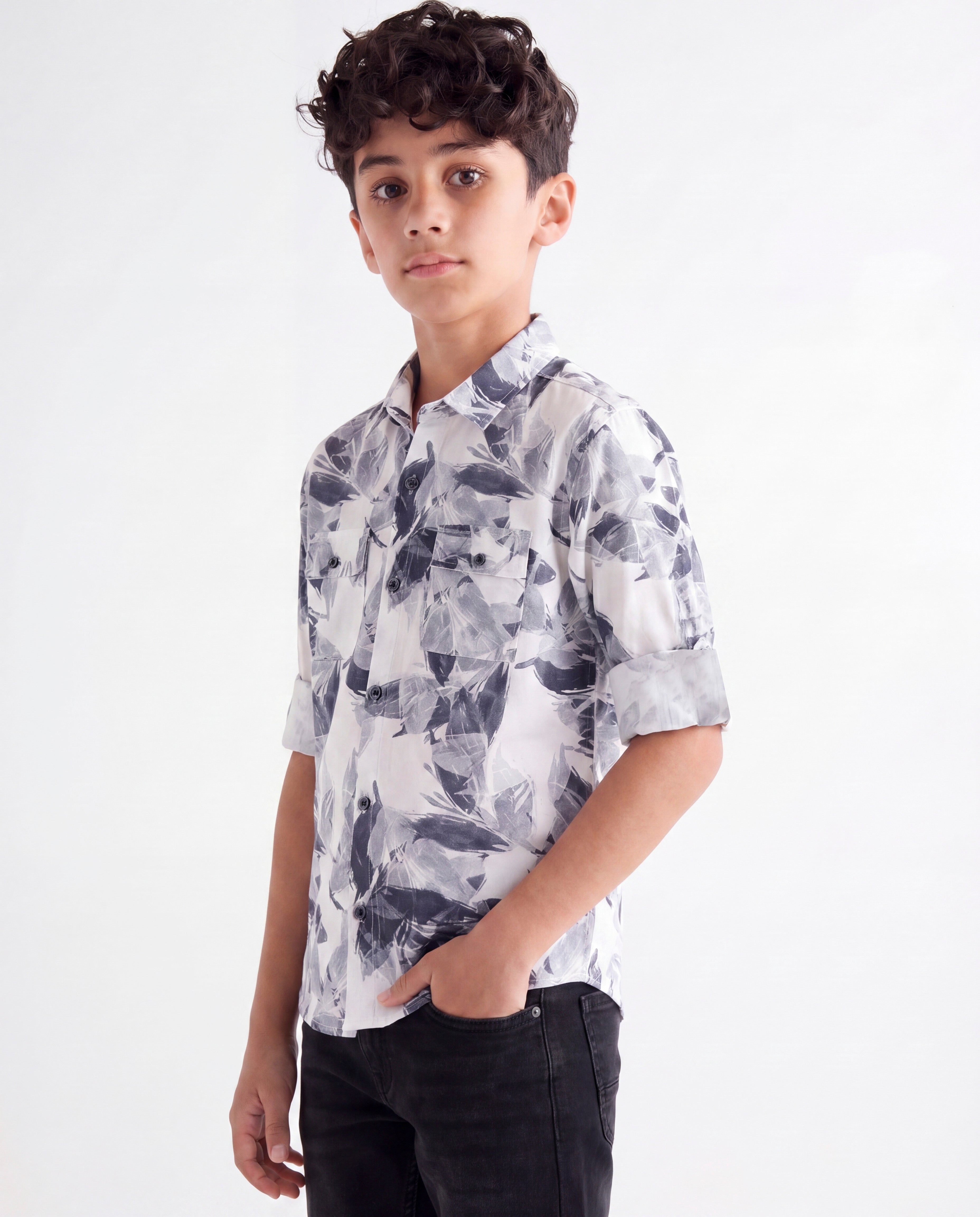 Monochrome Leaf Print Shirt