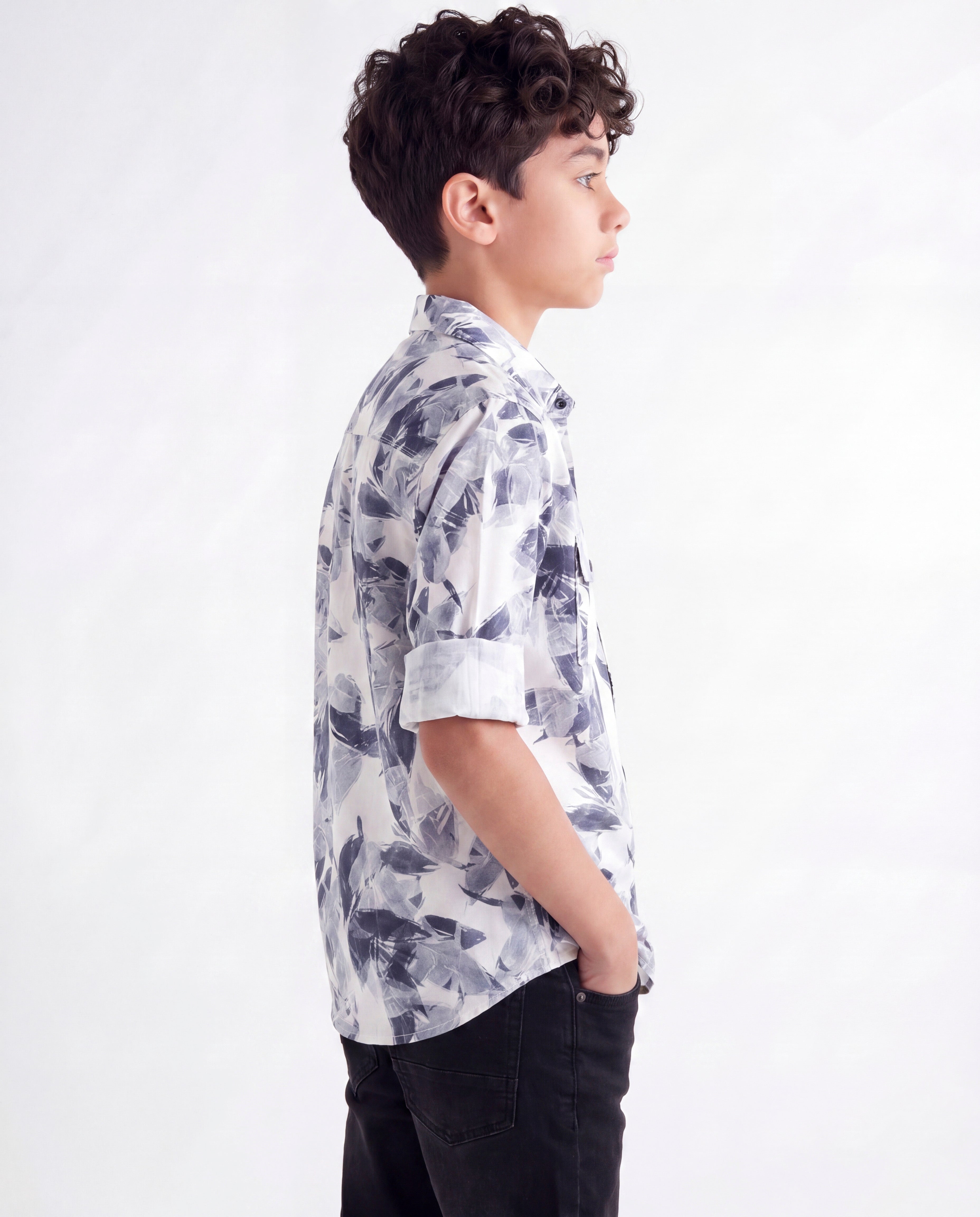Monochrome Leaf Print Shirt
