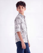 Grey Leaf Print Shirt