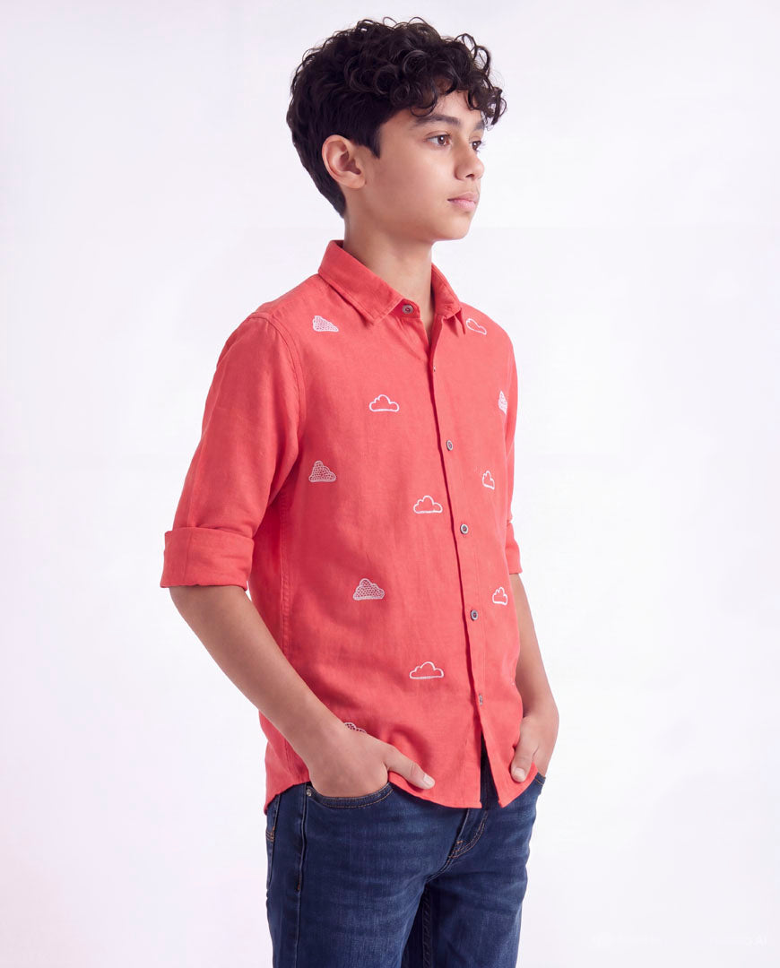 Cloud Embroidered Casual Shirt