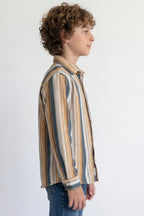 Mustard and teal striped casual shirt