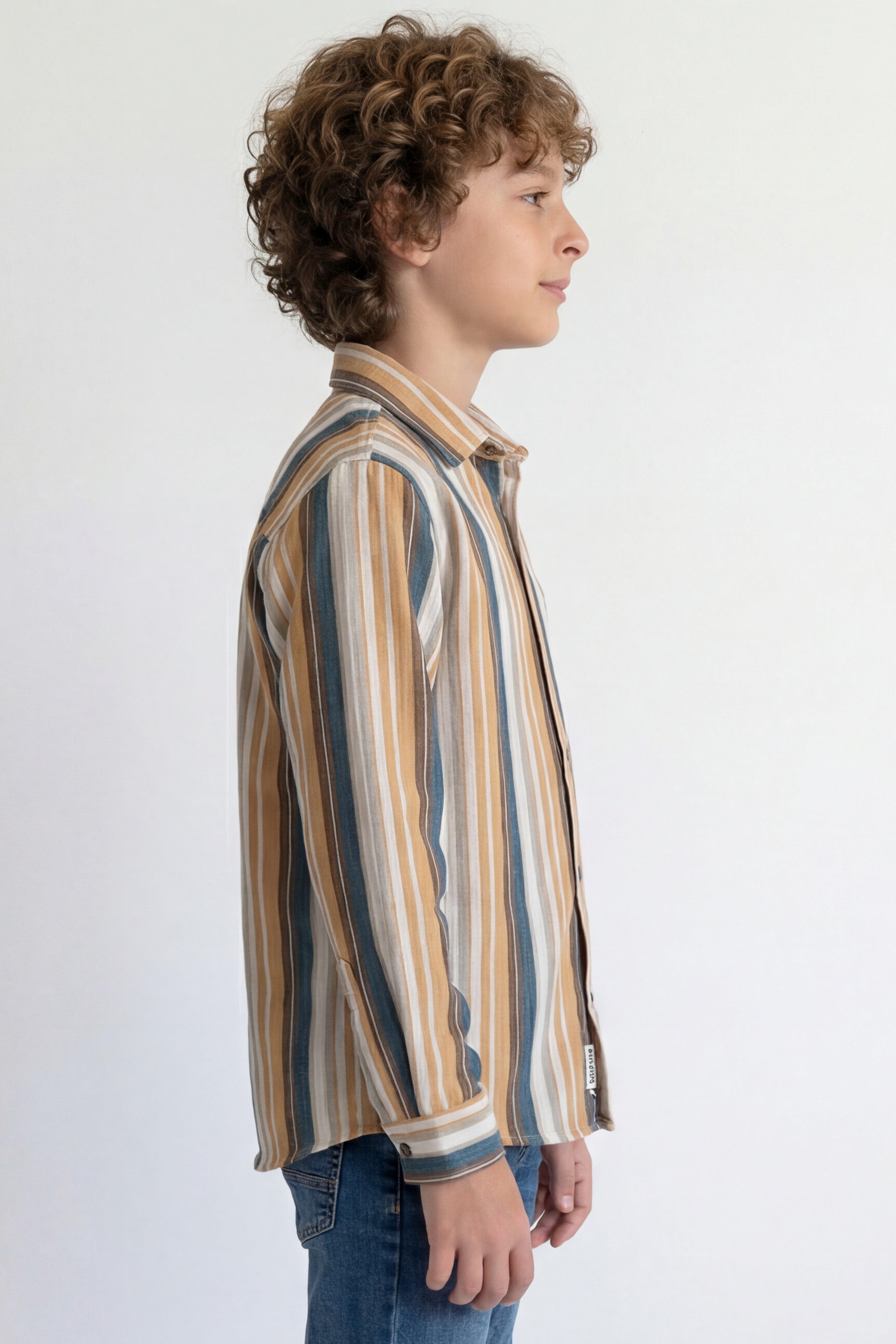 Mustard and teal striped casual shirt