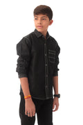 Black denim shirt with contrast stitching