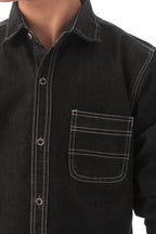 Black denim shirt with contrast stitching