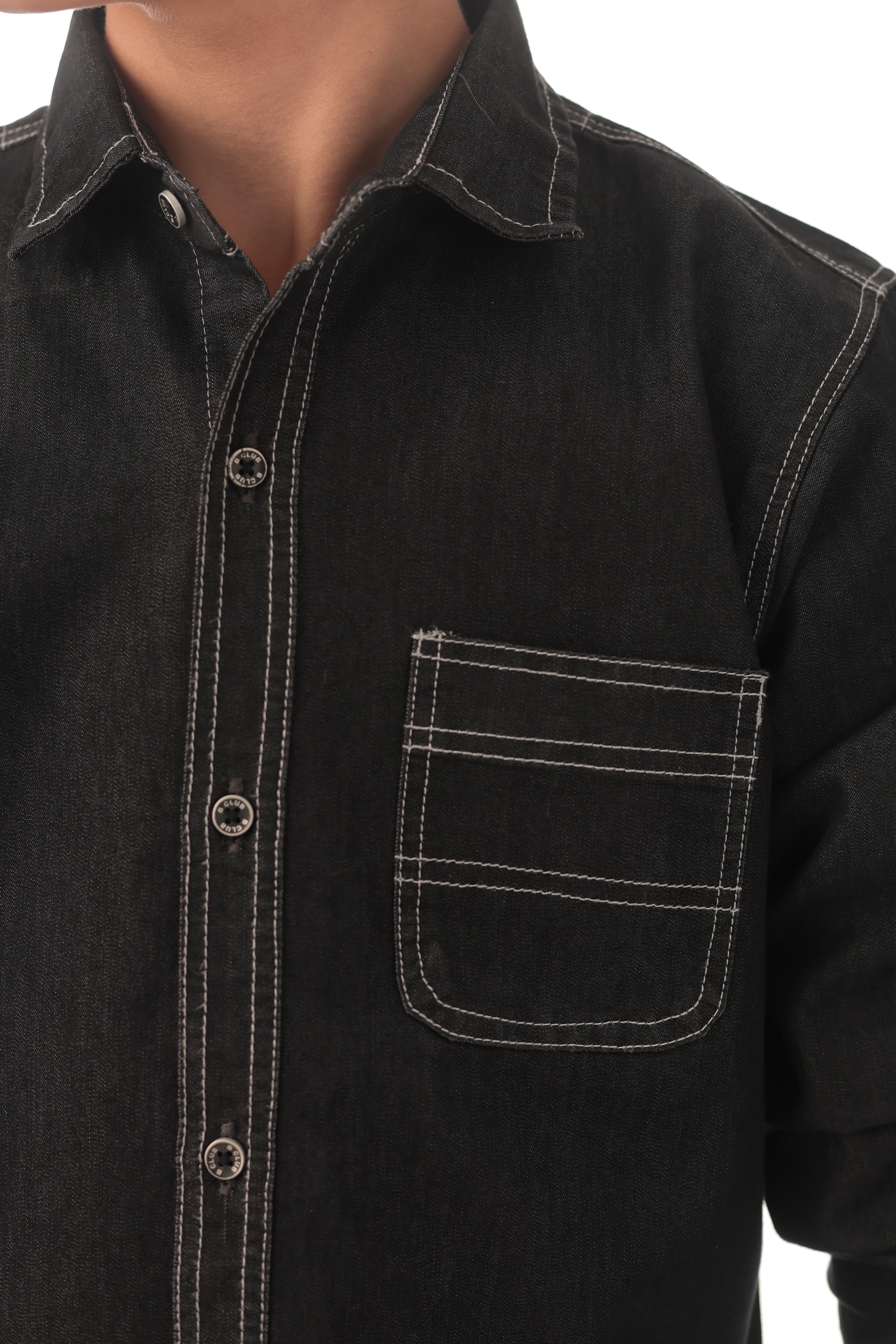 Black denim shirt with contrast stitching